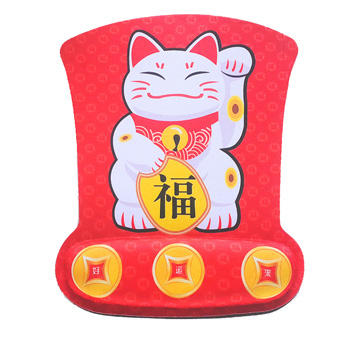 Good Luck Cartoon Cat Ergonomic Memory Foam Rest Cushion Mouse Pad suited for home,office and travel