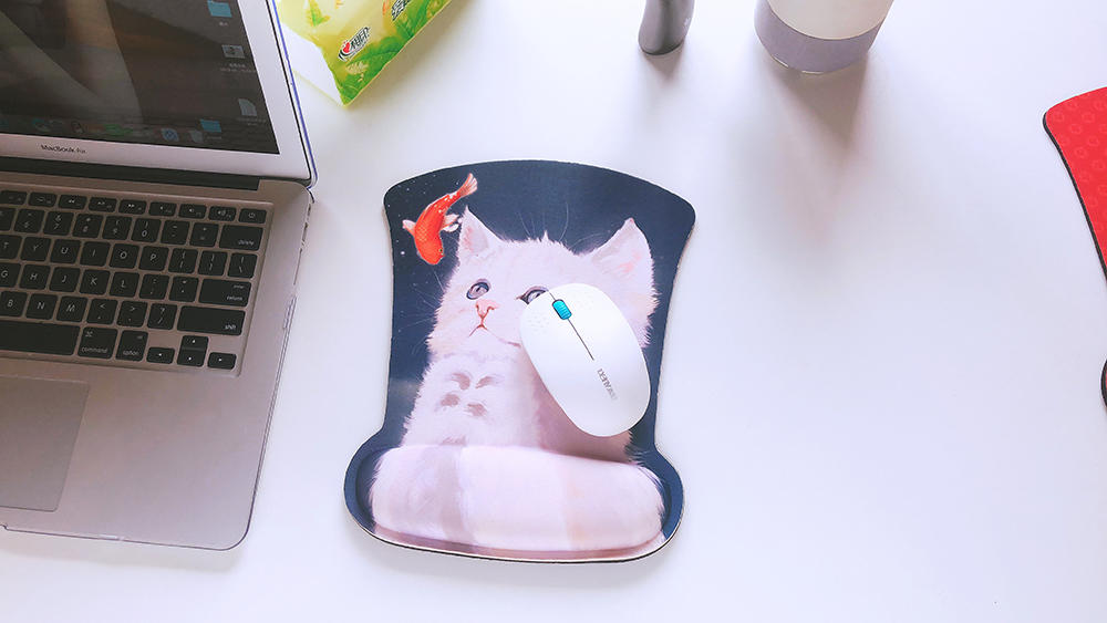 Good Luck Cartoon Cat Ergonomic Memory Foam Rest Cushion Mouse Pad suited for home,office and travel