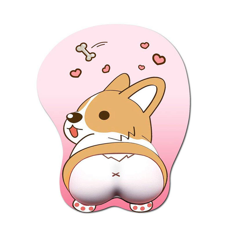 Cute anime 3D Mouse Pad Ergonomic Soft Silicon Gel  Mouse pad with Wrist Support Cute Corgi Dog Mouse Mat for Girls (Pink)